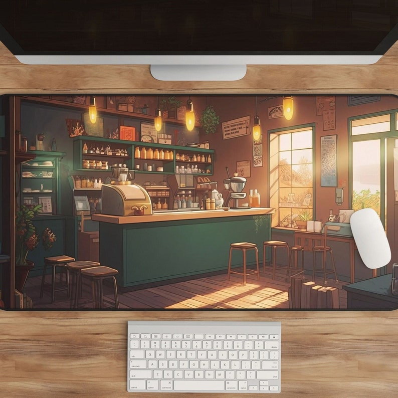 Gaming Accessories Shop - Kawaii Anime Schreibtischunterlage Coffee Shop Art